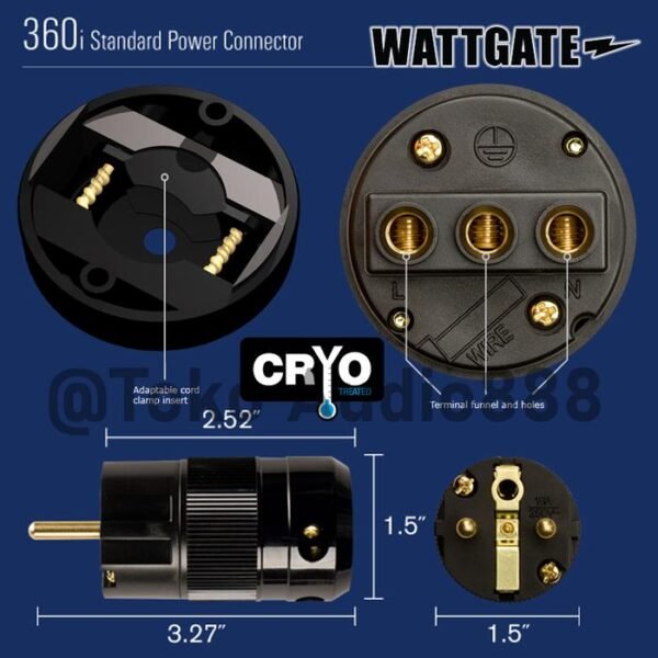 Wattgate 360i Black Schuko Male Audio Power Plug USA - Image 2