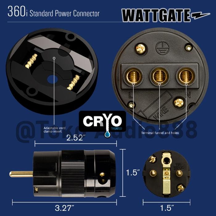 Wattgate 360i Black Schuko Male Audio Power Plug USA - Image 2